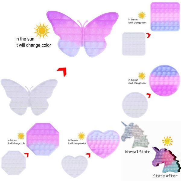 

change colors in the sun push popper toys fidget sensory finger puzzle uv light sensitive toys butterfly dinosaur shapes stress relief poppe