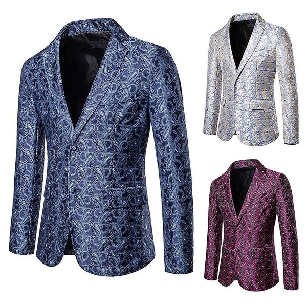 

men's suits & blazers singer or presenter stage slim fit male blue suit coats party banquet dancing fashion embroidery floral blazer ja, White;black
