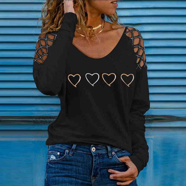 

women's jumpsuits & rompers hollow out lace shirts blouse spring heart print v-neck blusa women autumn long s oxva, Black;white