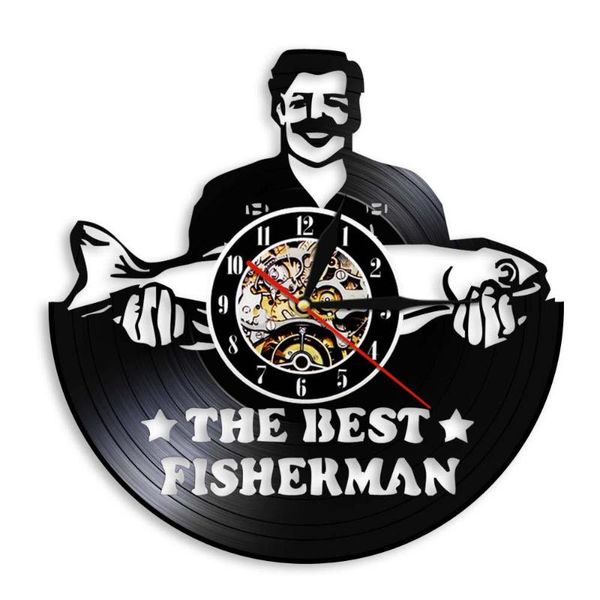 

wall clocks the fisherman funny fishing man fishery art watch vintage record clock gift for peterman dad lovers