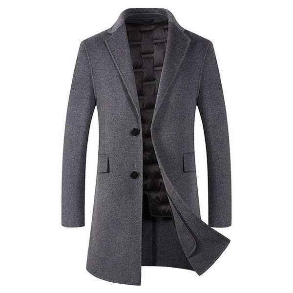 

men's wool & blends winter double-sided cashmere coat medium long down liner thickened woollen cloth large woolen, Black