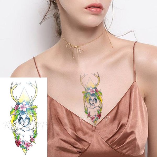 

temporary tattoos waterproof tattoo sticker color antlers girl moon flower triangle flash tatoo fake tatto for kids men women