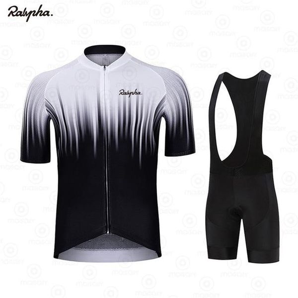 

2021 short-sleeved cycling shirt ralvpha cycling bib shorts set jersey suit 19d cushion men's summer breathable, Black;blue