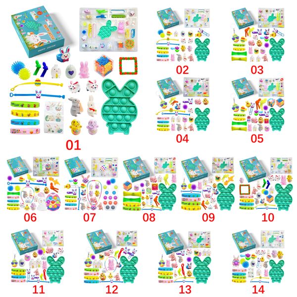 

festive supplies kids happy easter gift boxes countdown anti stress relief pack autism push bubble fidget toys easter wristband keychain cal