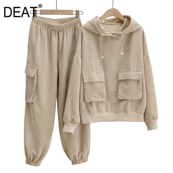 

deat spring arrivals long sleeve hooded velvet sweatshirt pullovers elastic pants two piece set women tracksuits ml693 210709, White