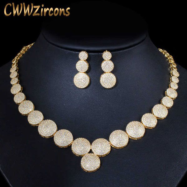 

micro pave cz stones yellow gold color bridal wedding choker necklace earrings costume jewelry sets for brides t348 210714, Silver