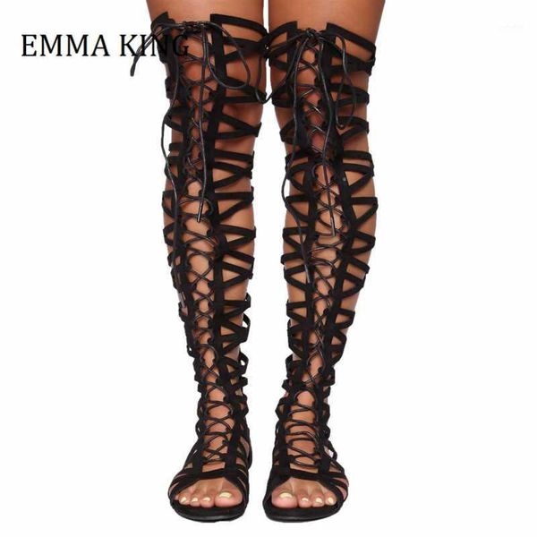 

summer women strappy gladiator sandals open toe cut out black knee high back zipper woman flat beach1