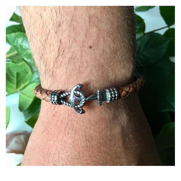 

men bracelet/leather bracelets/anchor/bracelet leather men bracelets 2019 stainless steel brown male bangles for jewel jlliui