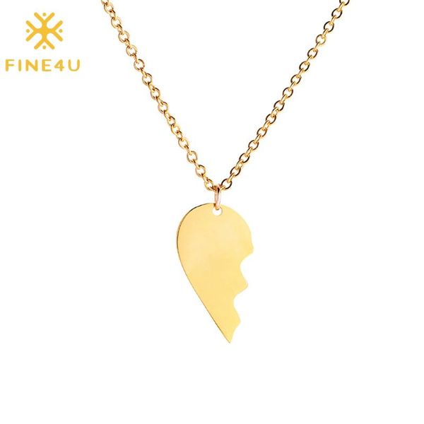 

pendant necklaces fine4u n794 split break apart 2 part puzzle heart aunt niece necklace broken for women girls jewelry gift, Silver