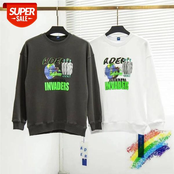 

oversized spaceship design logo ader error sweatshirts crewneck men women pullover adererror hoodie streetwear #vs0v, Black