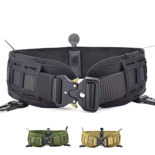 

waist support tactical belt men molle battle army combat outdoor cs hunting paintball padded set adjustable, Black;gray