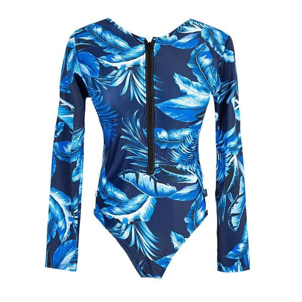 

women's swimwear women\u2021s bikini fashion plant printing zipper round neck long-sleeved tight swimsuit, White;black