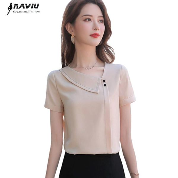 

women's blouses & shirts fashion women v neck shirt professional temperament loose short sleeve chiffon office lady summer work, White