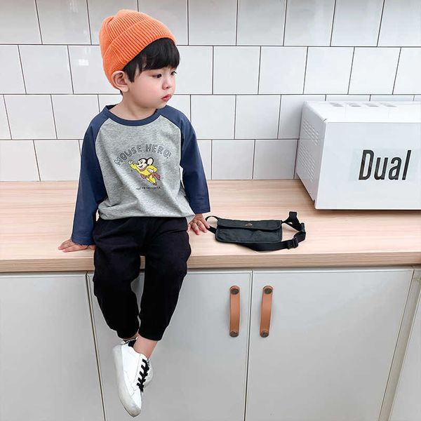 

spring kids t-shirts cartoon long sleeve t shirt for boys fashion baby cotton patchwork tee 210615, Blue