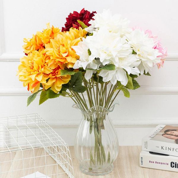 

decorative flowers & wreaths 7 heads artificial dahlia with green leaf silk diy home living room el party wedding garden decoration fake pla