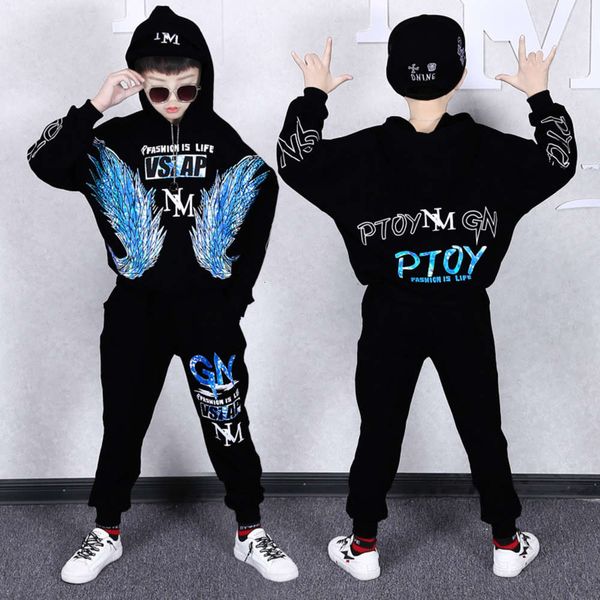 

long boys' suit sleeve 2021 new middle large loose children's spring and autumn handsome sports two piece, White