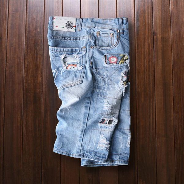 

wholesale-2021 pants ripped patchwork men men brand quality denim summer jeans high motorcycle style jeans short casual new gcvso, Black
