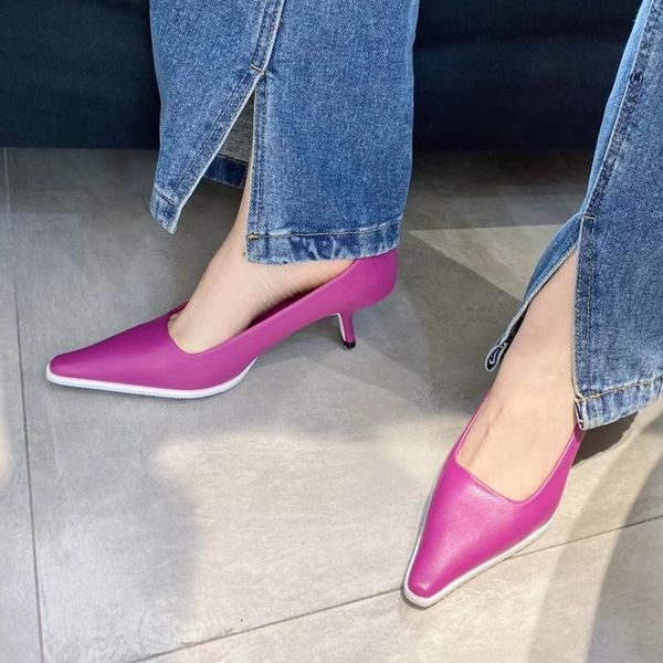 

elegant women pumps pointed toe shallow slip on mules shoes thin high heels yellow/pink/white/brown/black office shoes woman