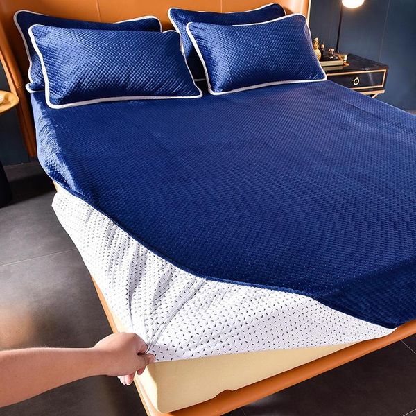 

waterproof fitted sheet non-slip velvet mattress cover with elastic band solid color quilted bed cover multicolor optional