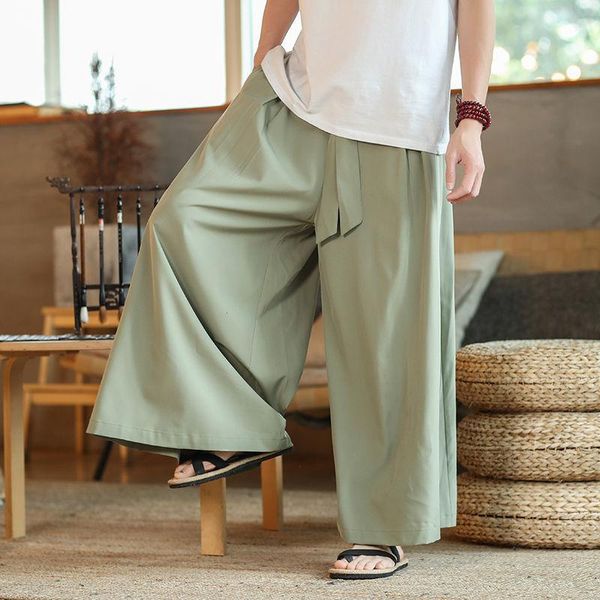 

men's pants mrgb chinese style big size wide leg men casual vintage loose male trousers solid color classic elastic wasit, Black