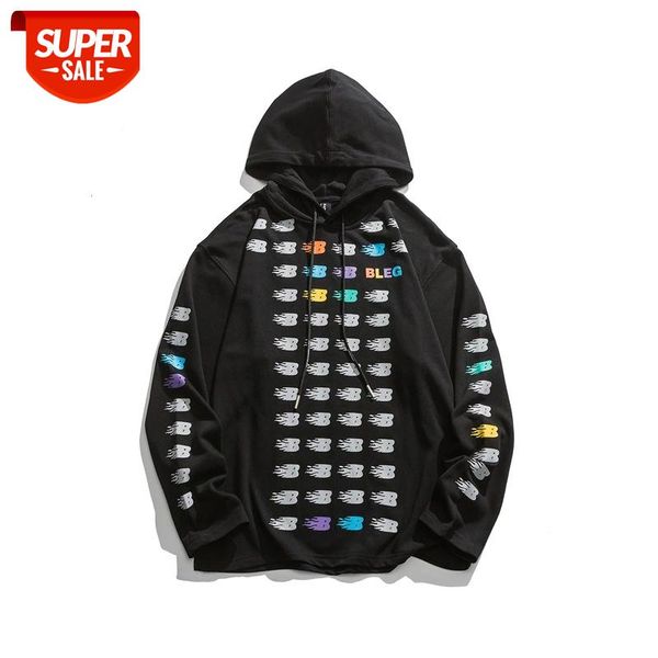 

seveyfan 2021 men's hip hop sweatshirts fashion letters printed hoodies autumn oversized cotton pullover for male #2r6j, Black