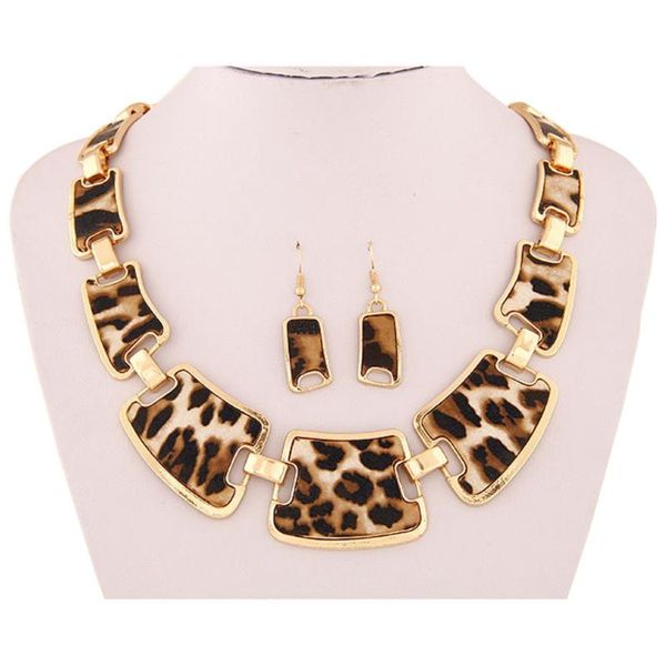 

earrings & necklace diomedes jewelry set exaggeration fashion gold tone leopard grain collar bib for women wholesale drop may16, Silver