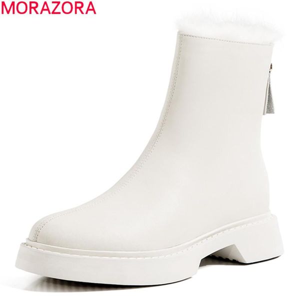 

boots morazora 2021 large size 33-43 ankle winter women low heel round toe keep warm casual shoes, Black