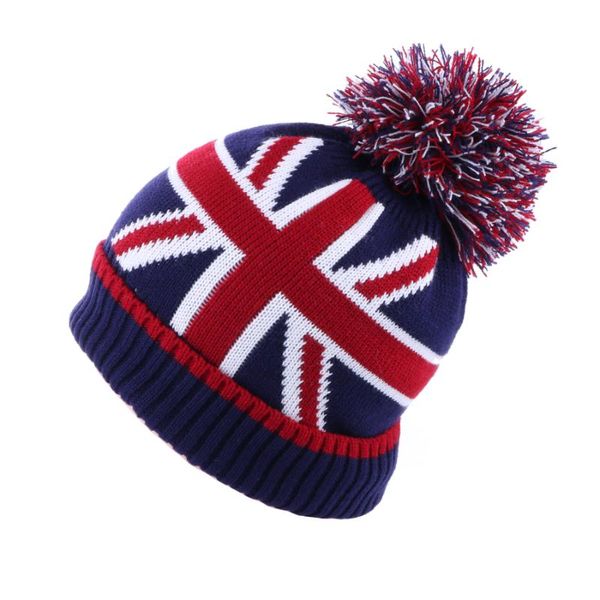 

winter beanie hat warm crochet plush baggy wool knitted pompom skullies ball stripe uk british flag slouchy velvet snow ski cap