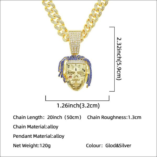 

bangle trendy man cool full diamond three-dimensional portrait cuba chain accessories pendant hip hop nightclub necklace, Black