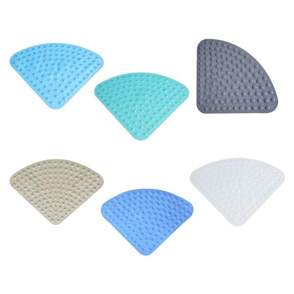 

bath mats fan-shaped non-slip corner shower mat plastic sector pad bathroom floor rug footpad with suction cup drain holes