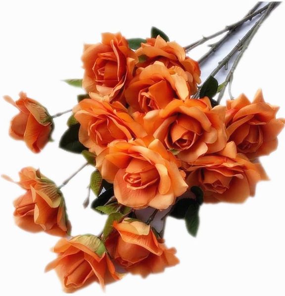 

decorative flowers & wreaths one long stem faux rose 3 heads artificial autumn flower branch for wedding centerpieces floral decoration