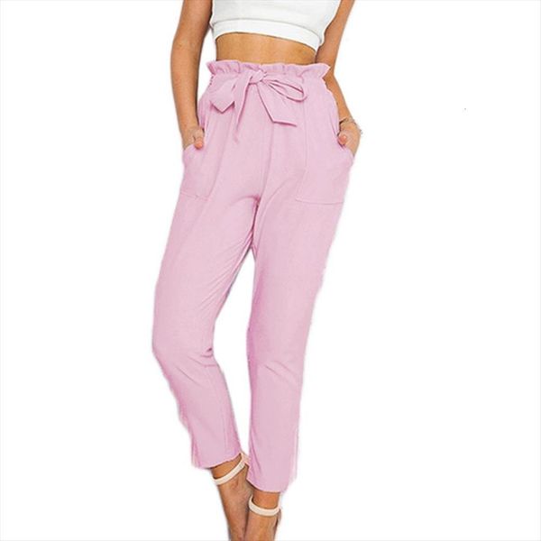

casual high waist skinny womens pants cropped pencil trousers belt trouser, Black;white