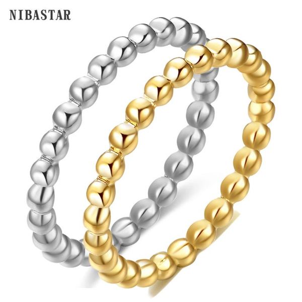 

cluster rings nibastar beads water ripple ring for women simple fashion beaded stainless steel mini jewelry gift, Golden;silver