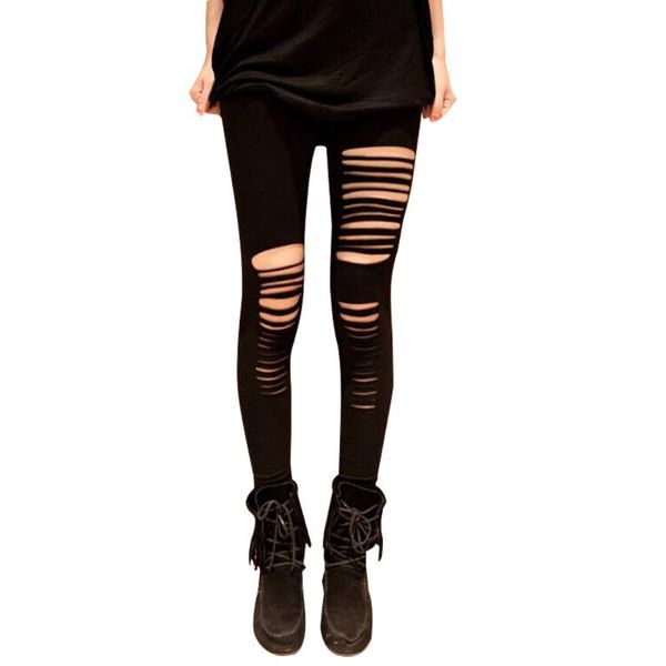 

women's leggings 2021 women korean spring autumn style matte imitation leather irregular holes show thin big version girls pants, Black