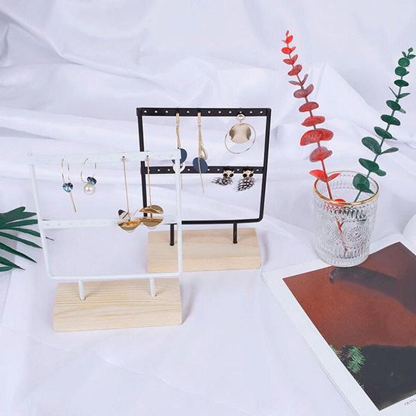 

hooks & rails multifunction wooden base metal ear studs pendant jewelry holder display stand organizer earrings presenting rack