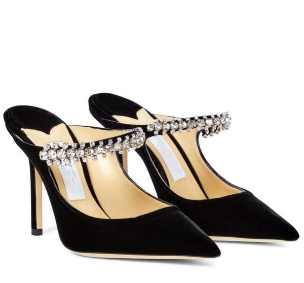 

summer dress party shoes slipper ladies bing pumps luxurious brands womens high heels crystals ankle strap wedding with boxeu34-43, Black