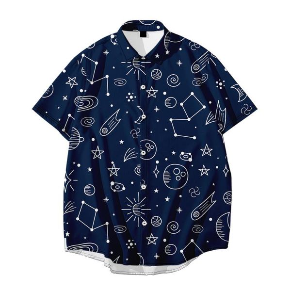 

men's casual shirts 2021 short sleeve lapel shirt large size fairy tale starry sky 3d printed with pocket, White;black