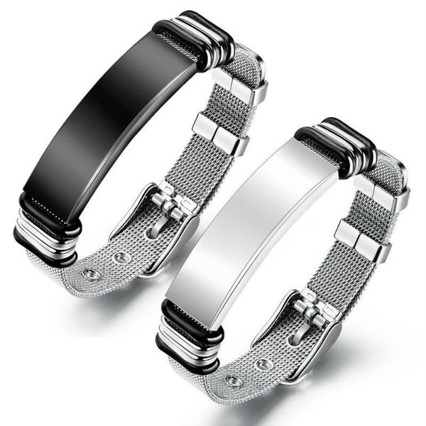 

link, chain men bracelet stainless steel jewelry men's fashion net strap curved personalized lettering, Black