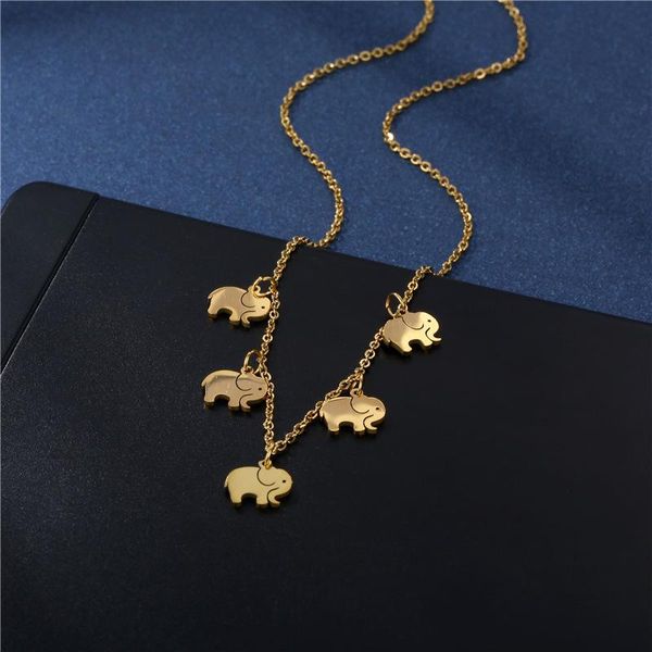 

pendant necklaces 2021 fashion gold color stainless steel cute animal chain necklace for women elephant choker jewelry collares mujer, Silver