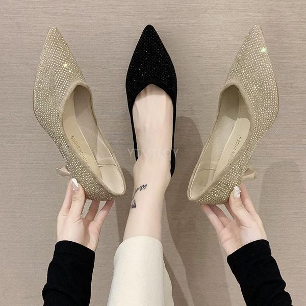 

2021 new women pumps dress shoes bling pointed toe thin heel fashion zapatos mujer luxury shoes women designers, Black