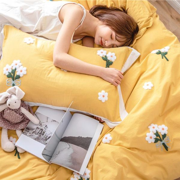 

bedding sets yellow flower frill duvet cover 100% cotton double bed extra large girl skirt pillow