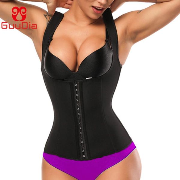 

women's shapers guudia women sweat neoprene sauna vest for weight loss tummy fat burner slimming shapewear thermo body shaper top, Black;white