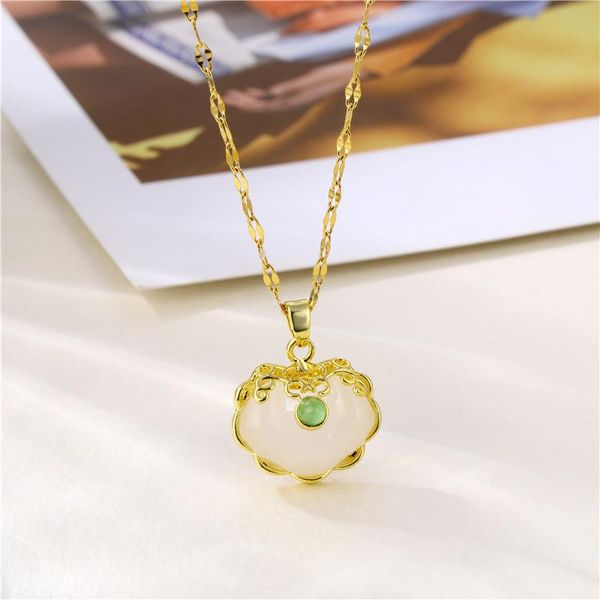 

chains safe lock pendant resin lady necklace long life clavicle chain, Silver