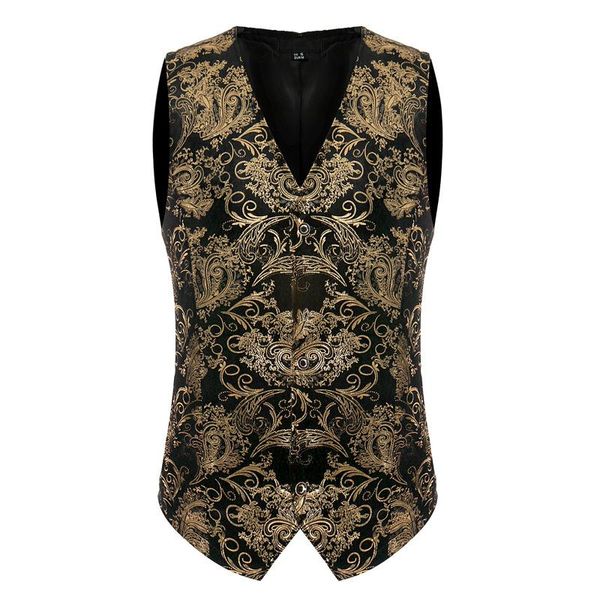

men's vests men`s vest vintage gothic sleeveless black golden single-breasted v-neck print party suit for men plus size xl, Black;white