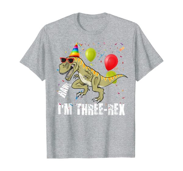 

raws i'm three-rex 3rd birthday boy toddler kid dinosaur, White;black
