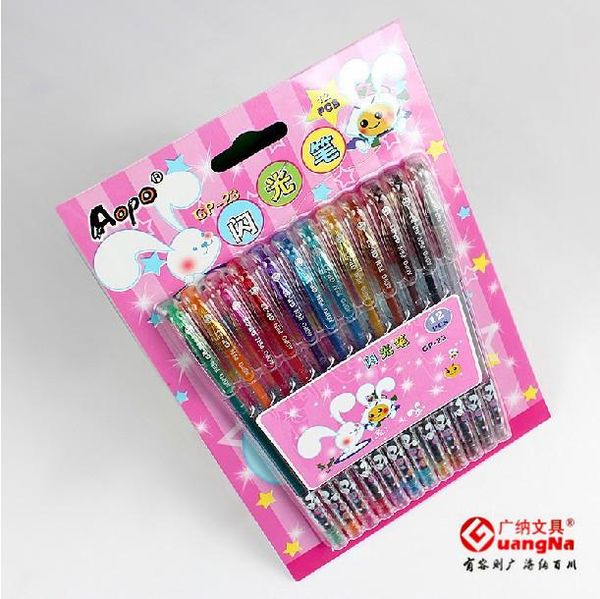 

highlighters 12 colors/set gel pen metal color with fruits scent special metallic glitter flashing painting drawing school office supplies, Black;red