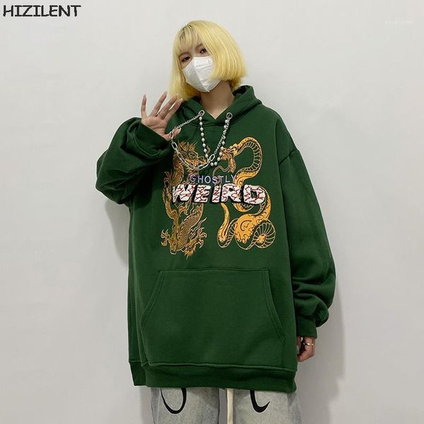 

women's hoodies & sweatshirts oversized hoodie women gothic chinese dragon print y2k emo long sleeved hooded harajuku punk vintage kawa, Black