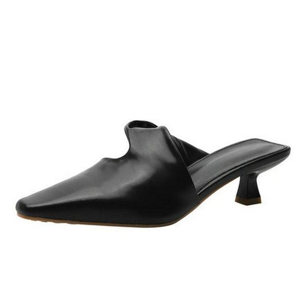 

square toe women mules 2021 spring summer genuine leather fashion high heels pumps elegant wedding shoes woman, Black