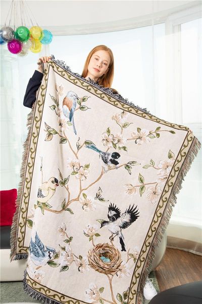 

blankets retro throw blanket home sofa covers cobertor flower birds dust cover