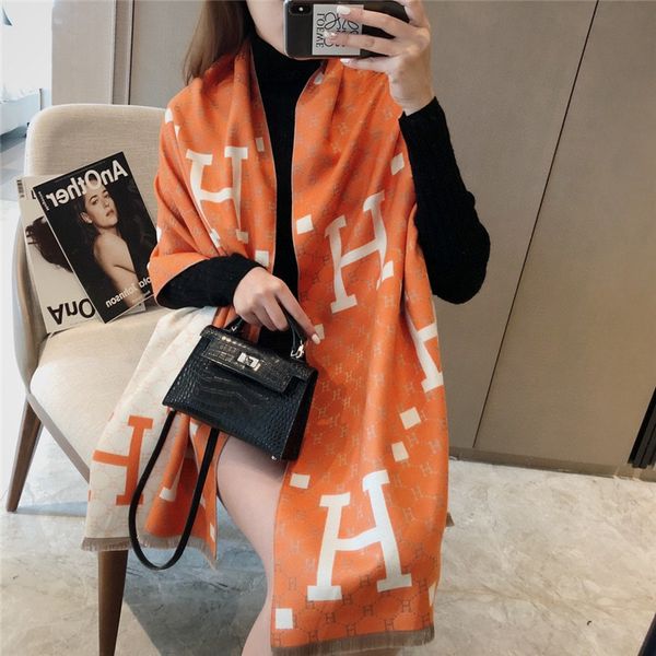 

2021 imitation cashmere air conditioning room shawl winter women's thickened warm letter scarf, Blue;gray